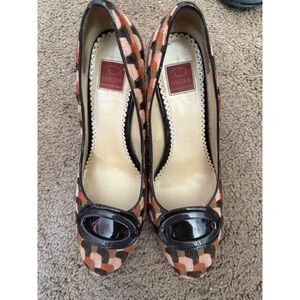 Women's Oscar de la Renta Heels Brown Orange Patterned Woven heels